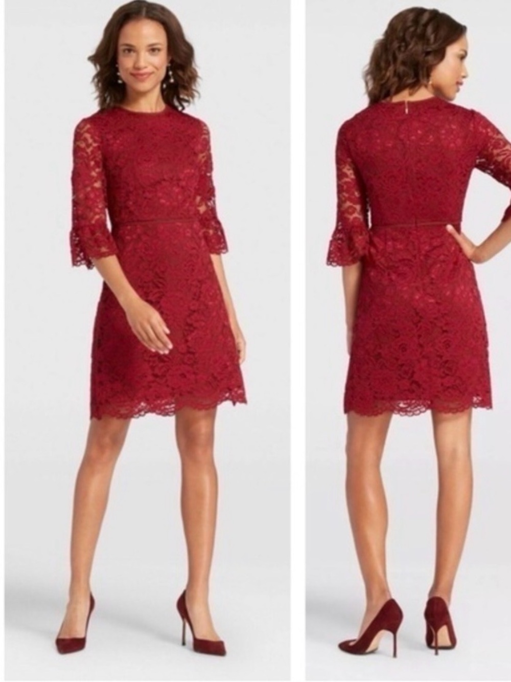 Deep Berry Red Lace Bell Sleeve Dress - Brand: Draper James